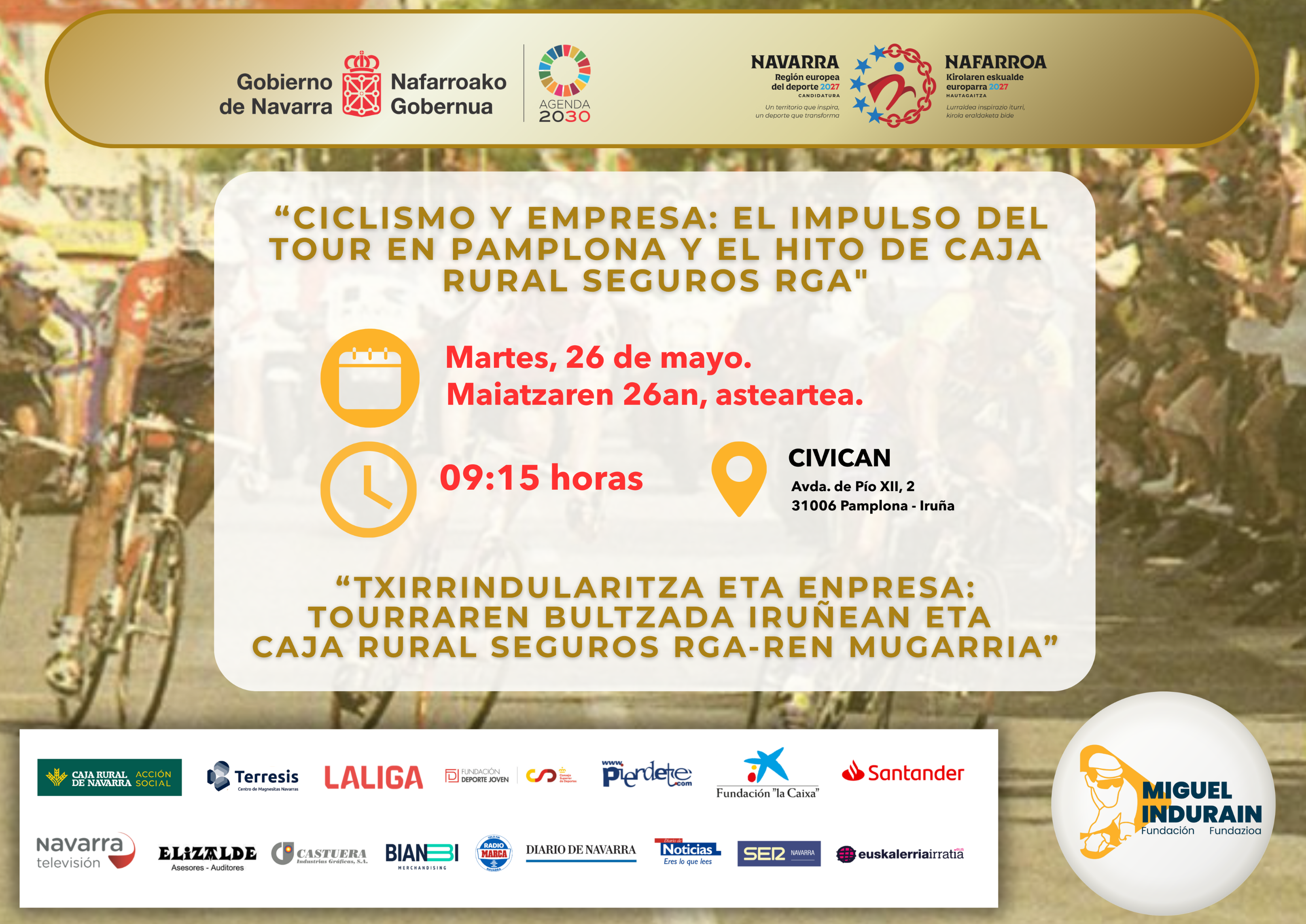 Ciclismo y empresa: el impulso del Tour en Pamplona y el hito del Caja Rural Seguros RGA